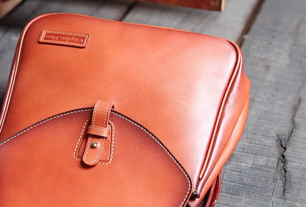 Handmade Leather backpack bag shoulder bag camel orange women leather purse
