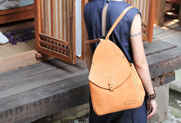 Handmade Leather backpack bag shoulder bag camel orange women leather purse