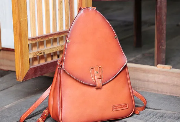 Handmade Leather backpack bag shoulder bag camel orange women leather purse