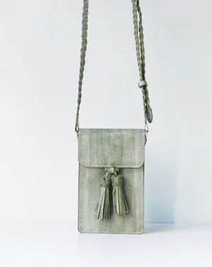 Handmade leather green purse phone bag shoulder bag cossbody bag purse women