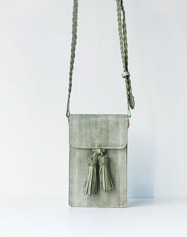 Handmade leather green purse phone bag shoulder bag cossbody bag purse women