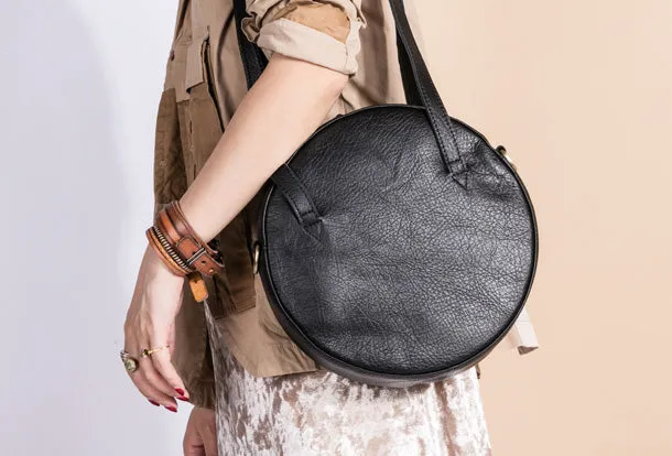 Handmade Leather Purse Bag Circle Bag Crossbody Bag Shoulder Bag Purse For Women