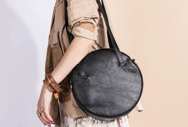 Handmade Leather Purse Bag Circle Bag Crossbody Bag Shoulder Bag Purse For Women