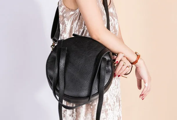 Handmade Leather Purse Bag Circle Bag Crossbody Bag Shoulder Bag Purse For Women