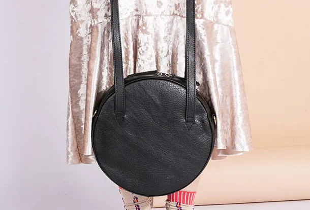 Handmade Leather Purse Bag Circle Bag Crossbody Bag Shoulder Bag Purse For Women
