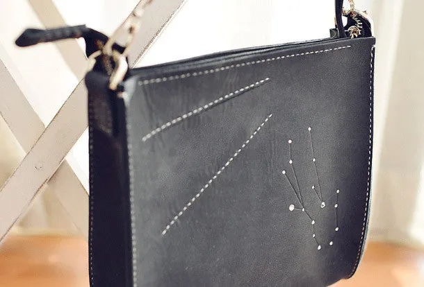 Handmade Leather purse clutch shoulder bag constellation women leather crossbody bag