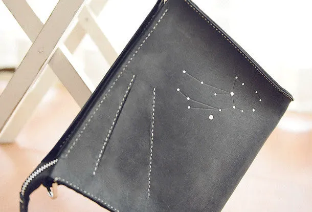Handmade Leather purse clutch shoulder bag constellation women leather crossbody bag