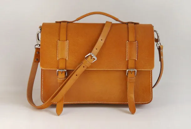 Handmade Leather satchel bag shoulder bag yellow Brown for women leather shoulder bag