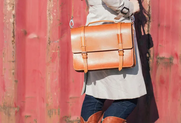 Handmade Leather satchel bag shoulder bag yellow Brown for women leather shoulder bag