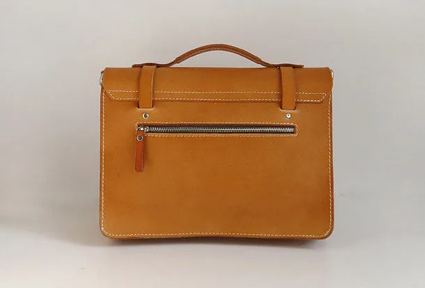 Handmade Leather satchel bag shoulder bag yellow Brown for women leather shoulder bag