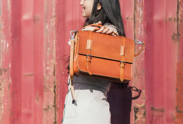 Handmade Leather satchel bag shoulder bag yellow Brown for women leather shoulder bag