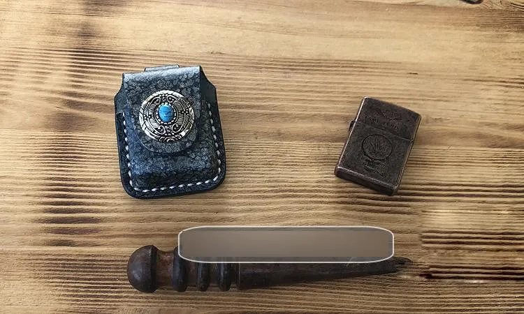 Handmade Mens Blue Leather Classic Zippo Lighter Case Belt Zippo Lighter Holder with Belt Loop