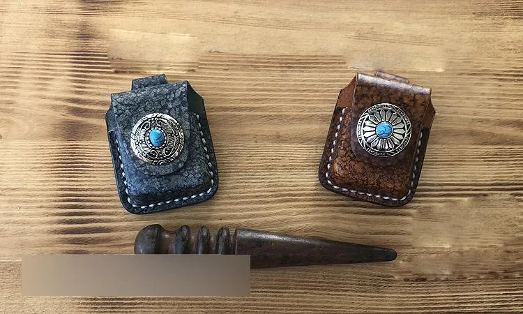 Handmade Mens Blue Leather Classic Zippo Lighter Case Belt Zippo Lighter Holder with Belt Loop