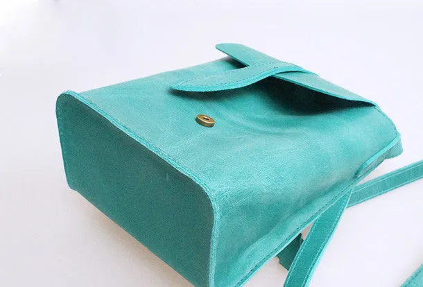 Handmade vintage leather basket green crossbody Shoulder Bag for girl women