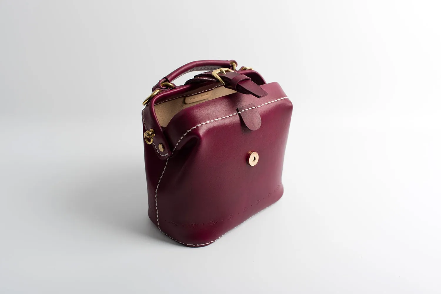 Handmade Womens Dark Red Leather Small doctor Purse Raspberry shoulder doctor bags for women
