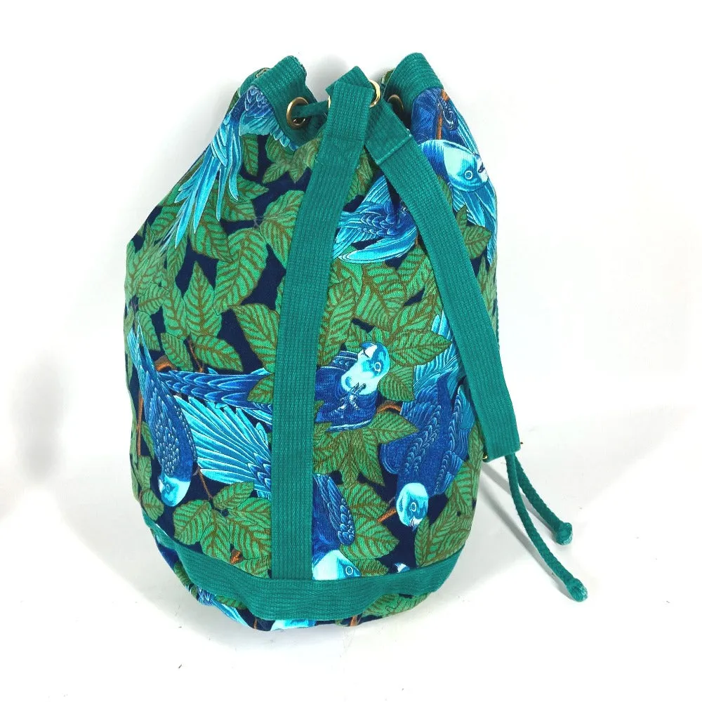 HERMES Shoulder Bag canvas green Bird pattern