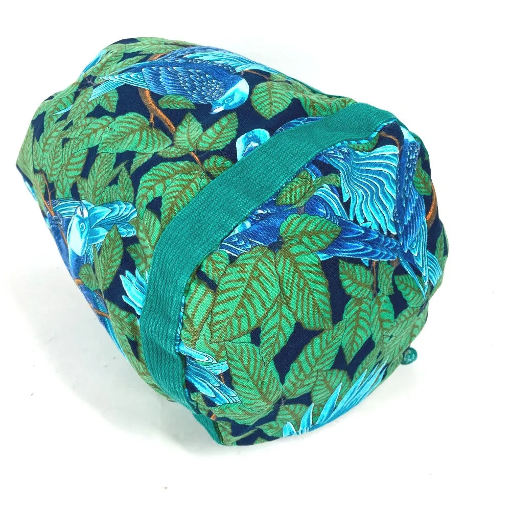 HERMES Shoulder Bag canvas green Bird pattern