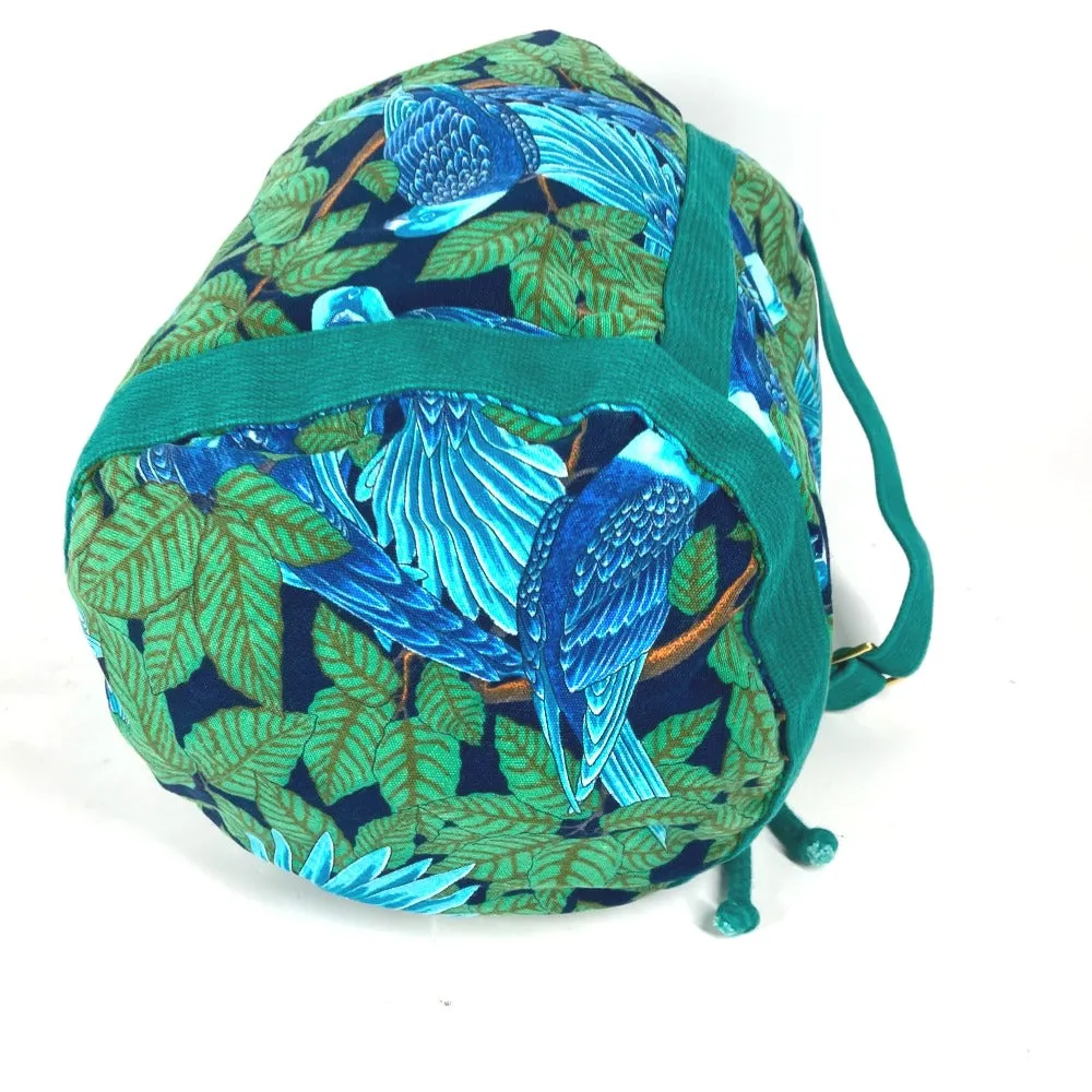 HERMES Shoulder Bag canvas green Bird pattern