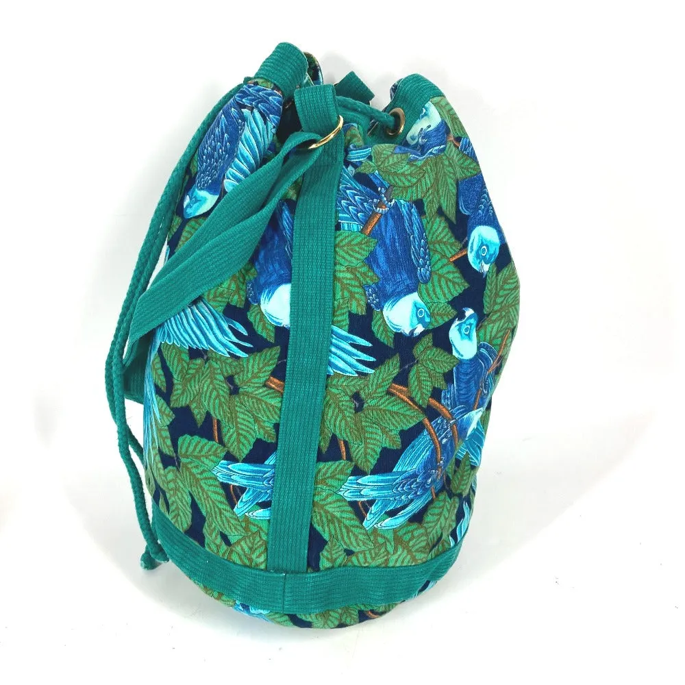 HERMES Shoulder Bag canvas green Bird pattern
