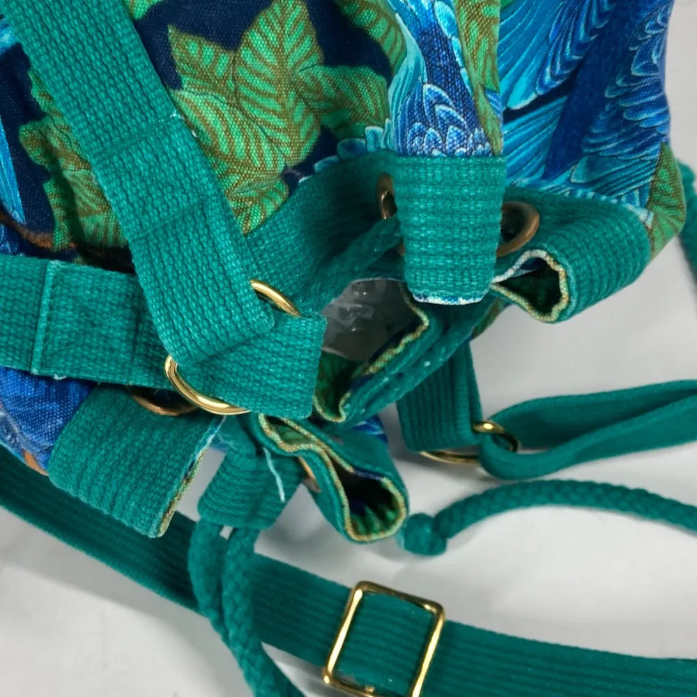 HERMES Shoulder Bag canvas green Bird pattern