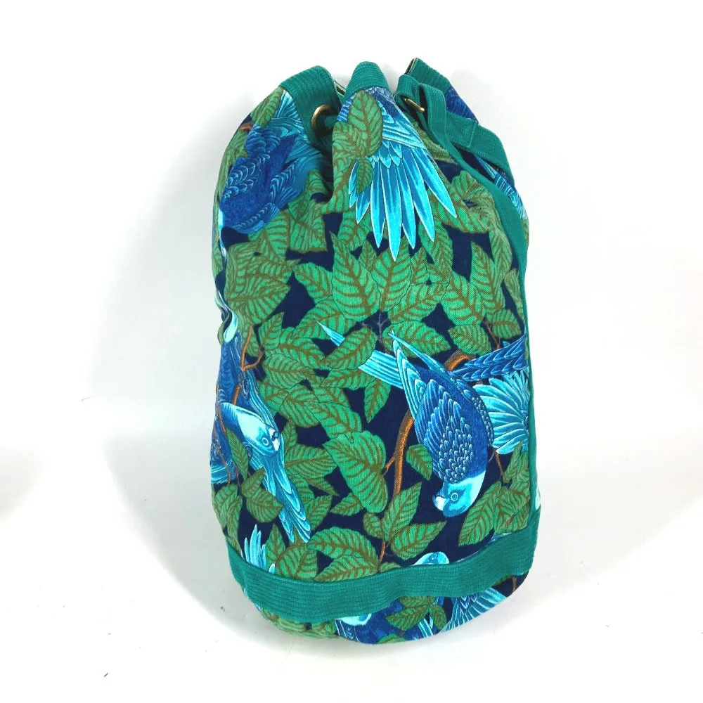 HERMES Shoulder Bag canvas green Bird pattern