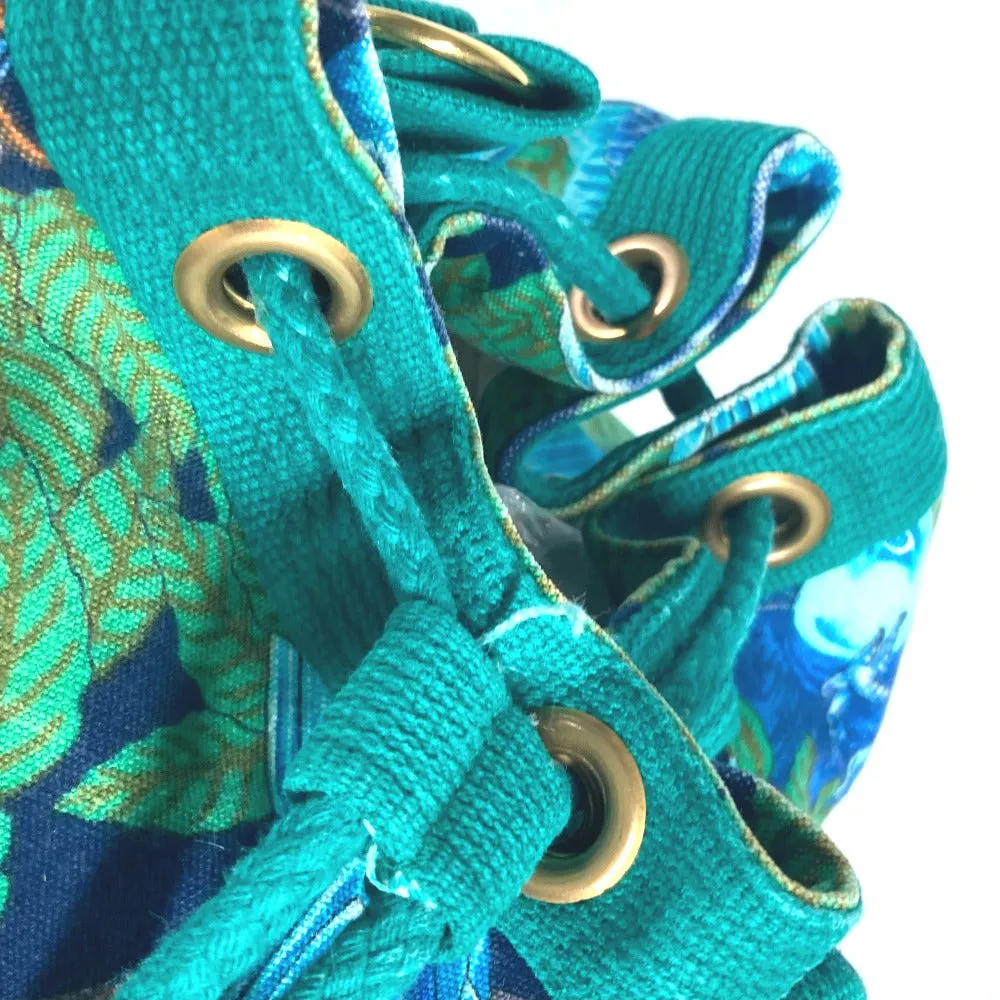 HERMES Shoulder Bag canvas green Bird pattern