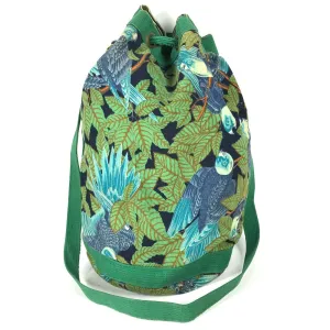 HERMES Shoulder Bag canvas green vintage Bird Pattern Botanical