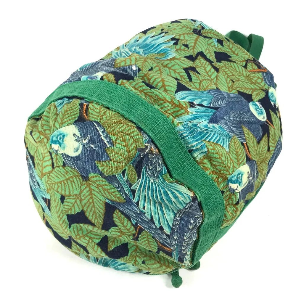 HERMES Shoulder Bag canvas green vintage Bird Pattern Botanical