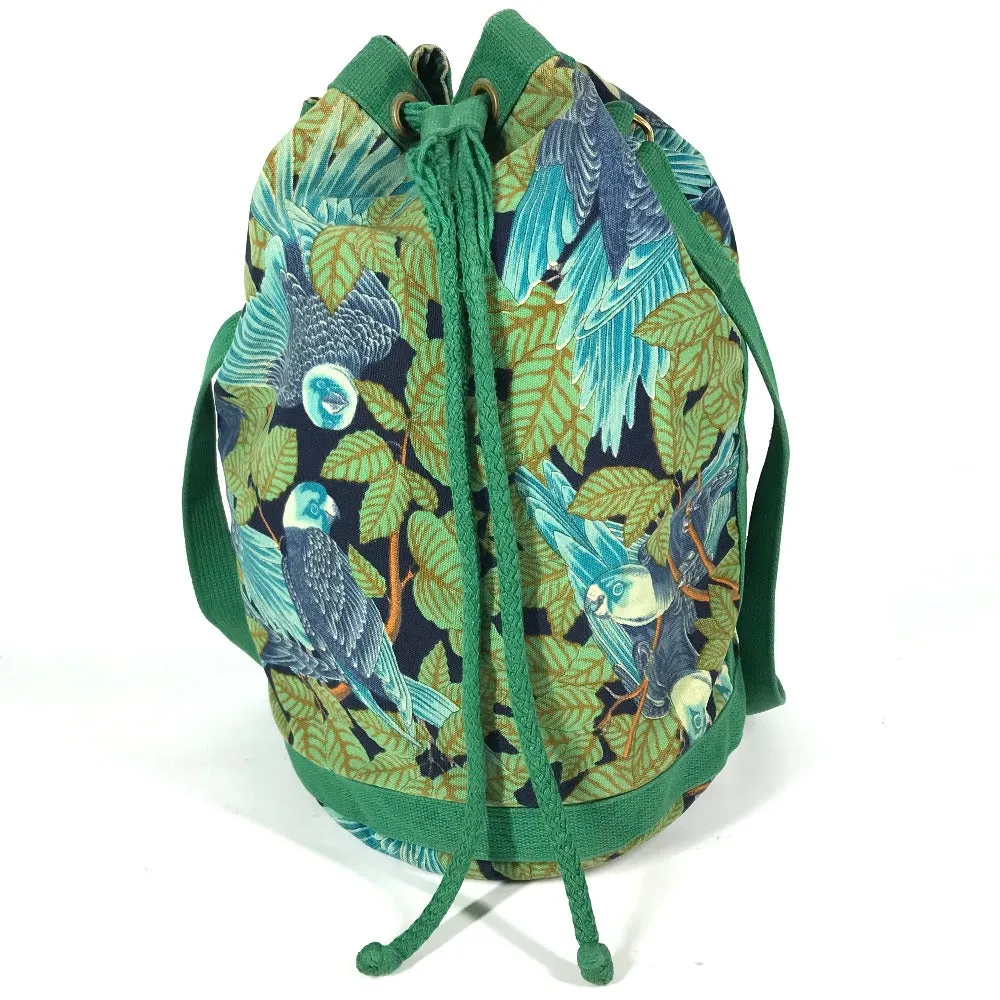 HERMES Shoulder Bag canvas green vintage Bird Pattern Botanical