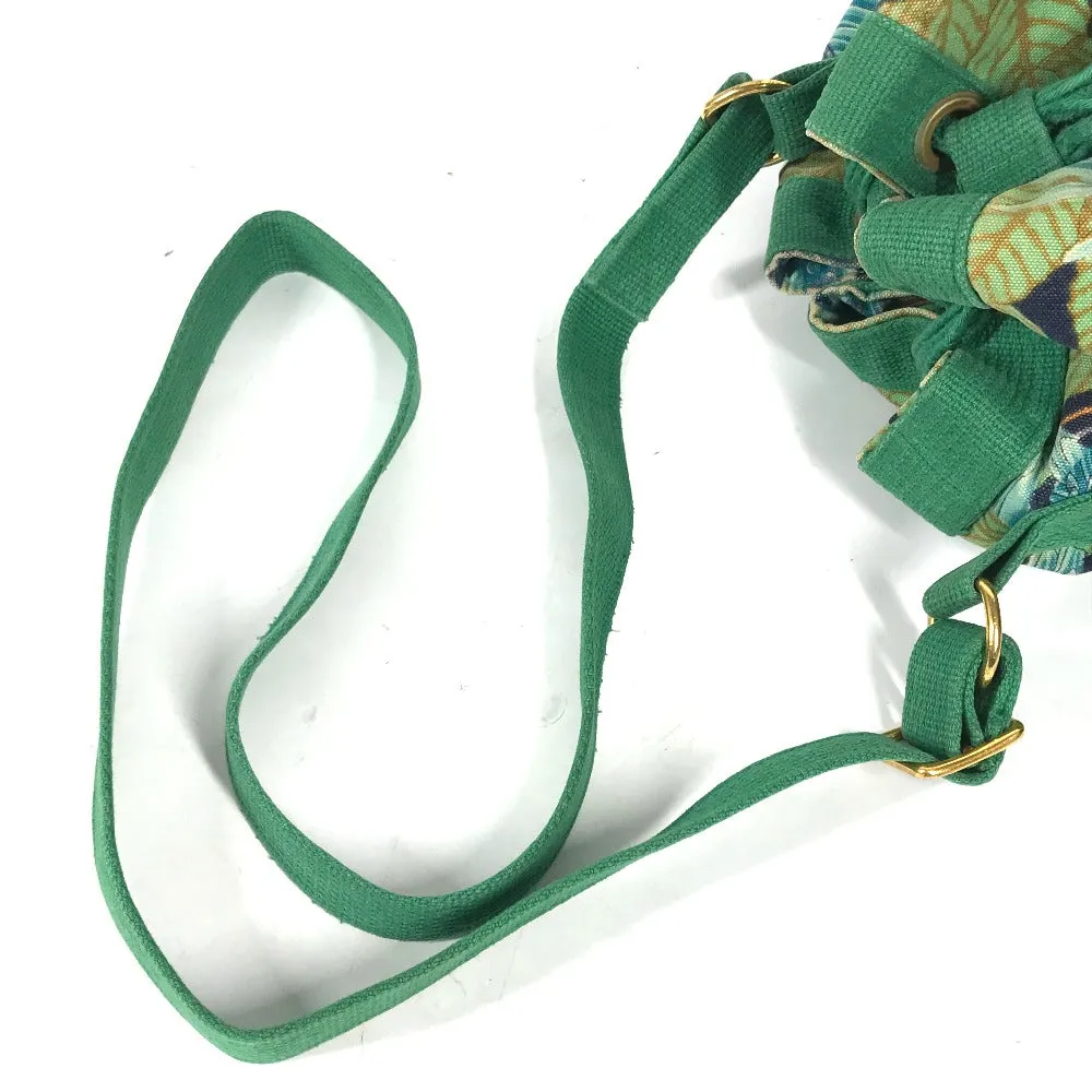 HERMES Shoulder Bag canvas green vintage Bird Pattern Botanical