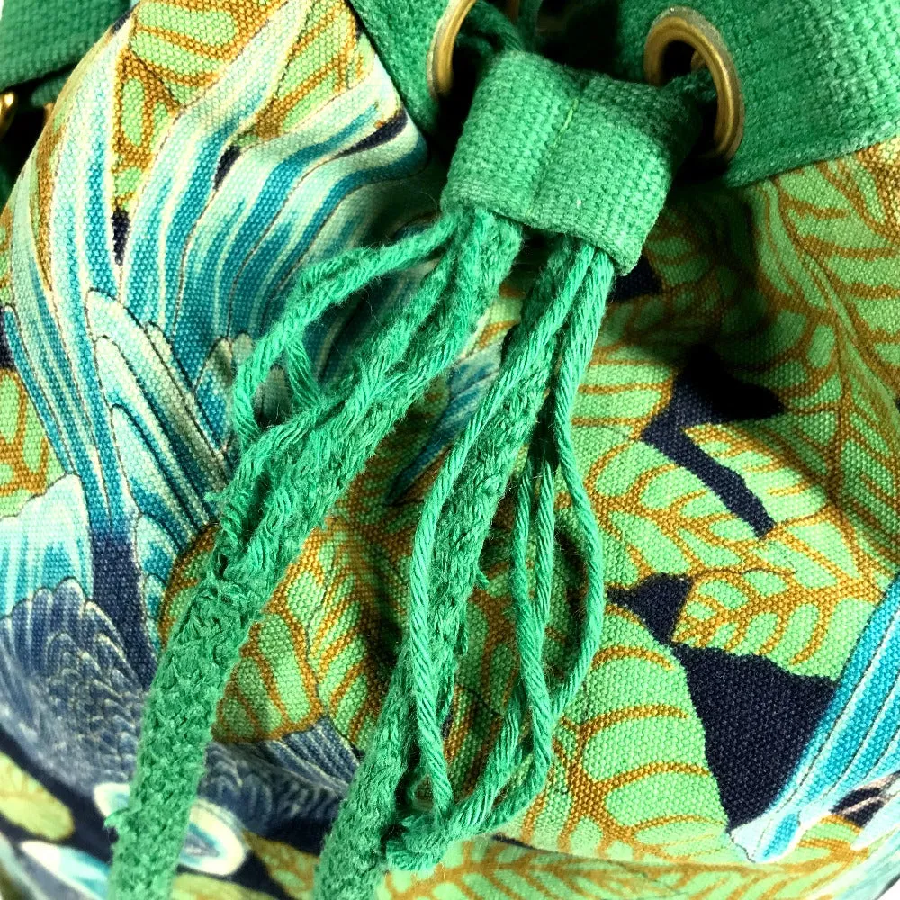 HERMES Shoulder Bag canvas green vintage Bird Pattern Botanical