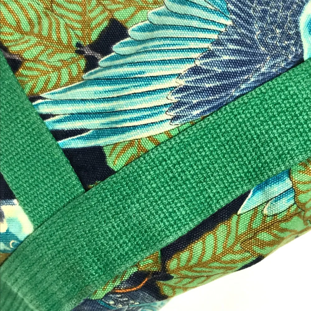 HERMES Shoulder Bag canvas green vintage Bird Pattern Botanical
