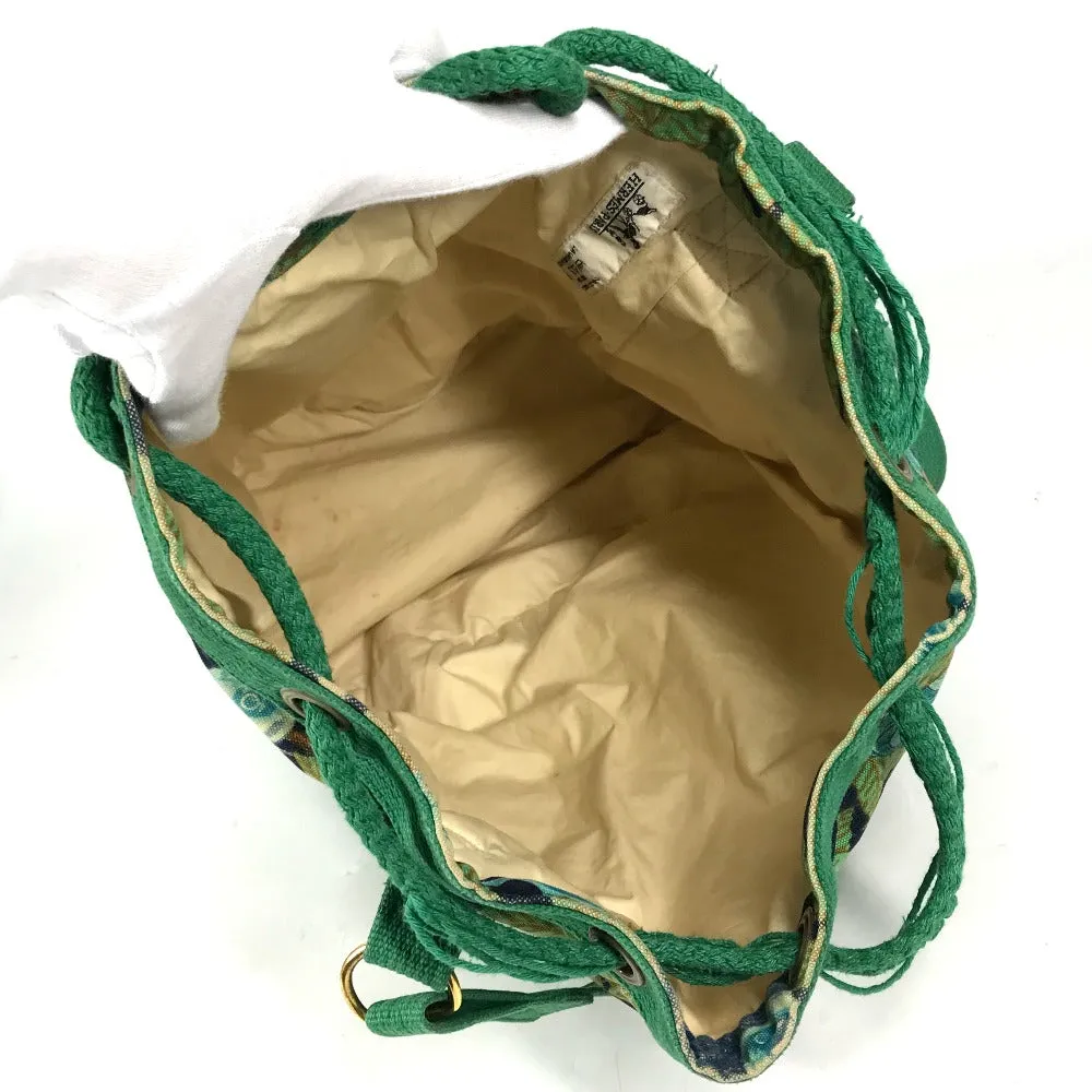 HERMES Shoulder Bag canvas green vintage Bird Pattern Botanical