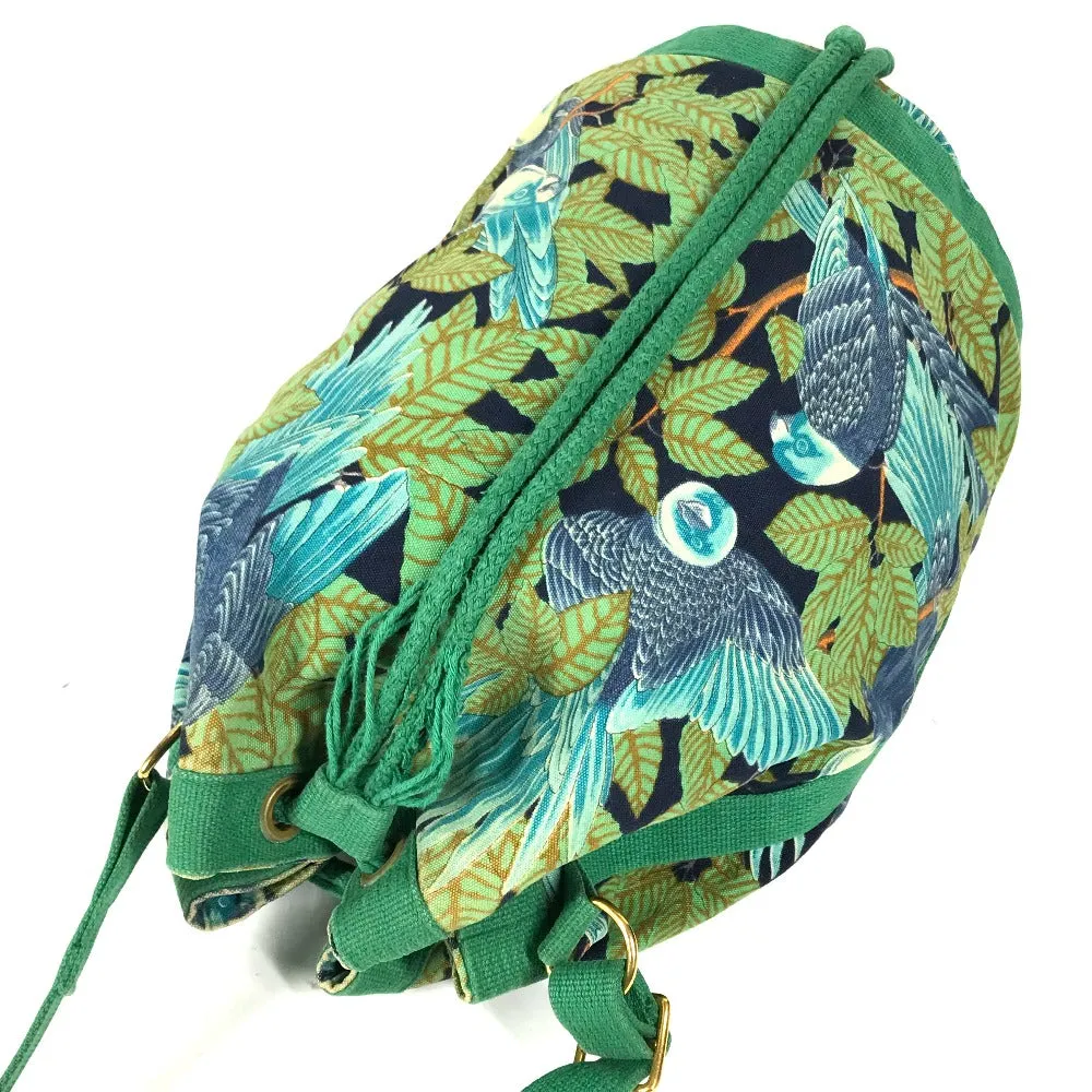HERMES Shoulder Bag canvas green vintage Bird Pattern Botanical