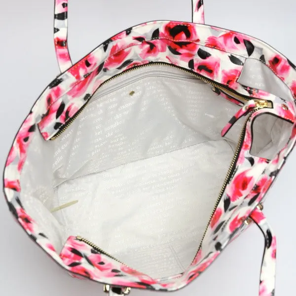 Kate Spade Tote Bag PVC Coated Canvas multicolor Handbag Floral Shoulder Women Used