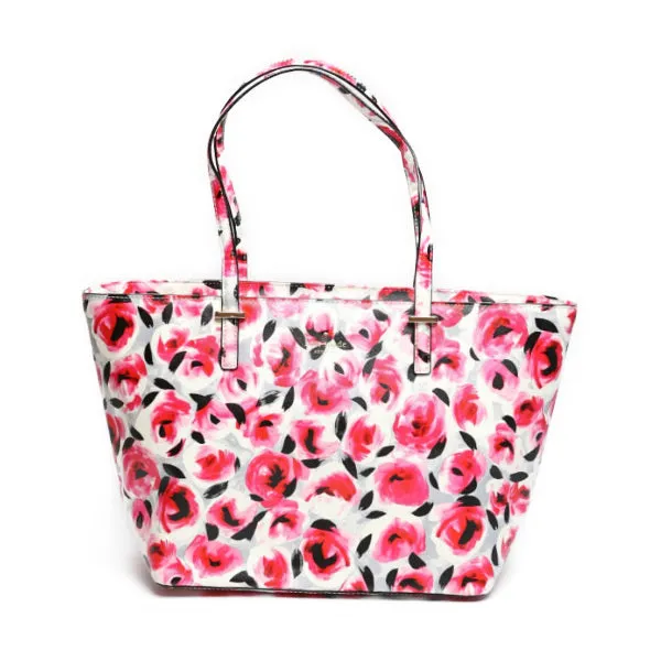 Kate Spade Tote Bag PVC Coated Canvas multicolor Handbag Floral Shoulder Women Used