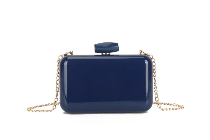 Koko MW3490 Navy Blue Patent Box Clutch Bag