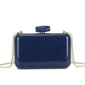 Koko MW3490 Navy Blue Patent Box Clutch Bag