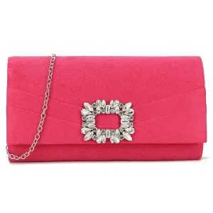 Koko Suedette Clutch Bag with Diamante Detail in Fuchsia Pink
