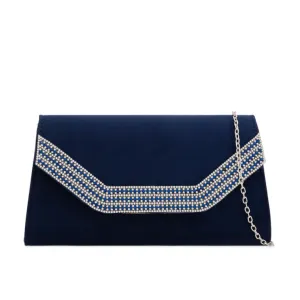 Koko Z2275 Navy Blue Diamante Edge Clutch Bag