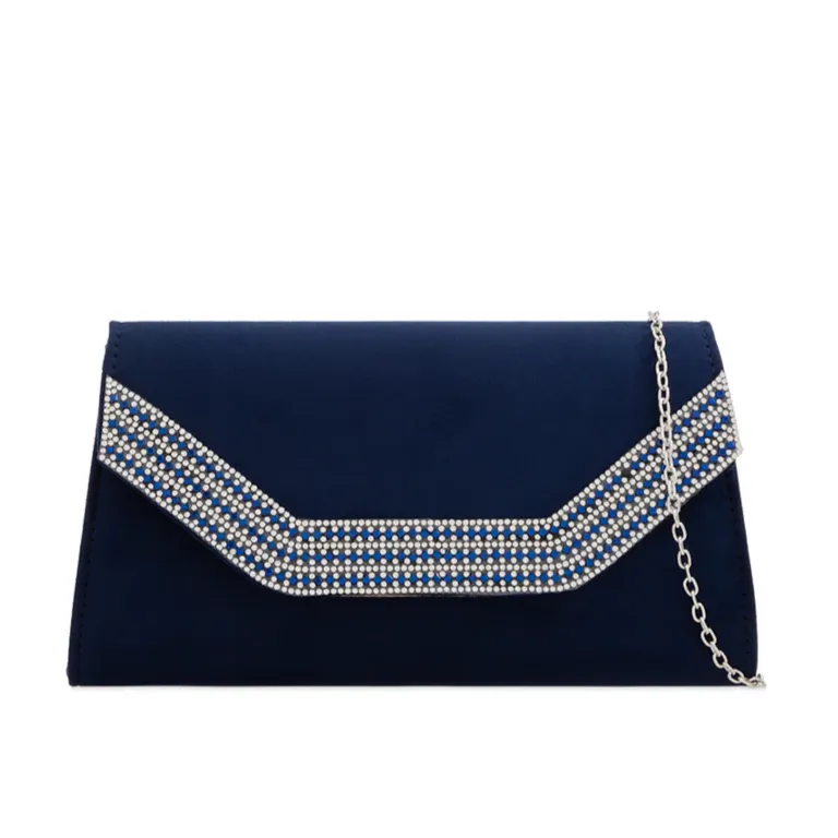 Koko Z2275 Navy Blue Diamante Edge Clutch Bag