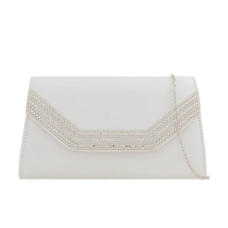 Koko Z2275 White Diamante Edge Clutch Bag