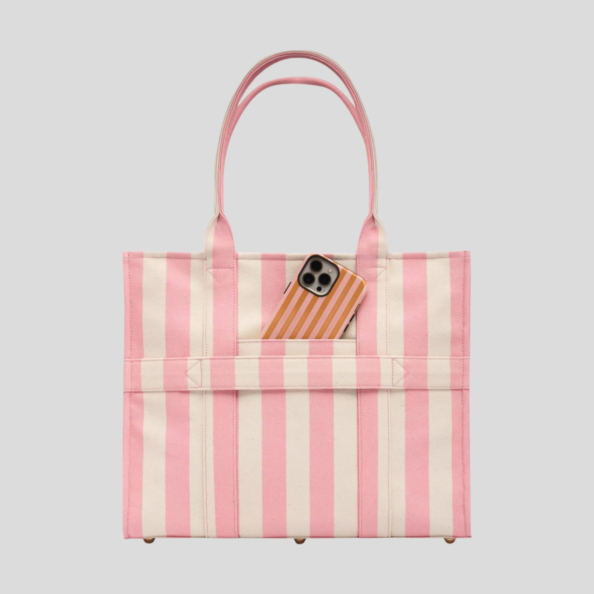Large Bon Vivant Structured Tote Bag -- Blush Stripe