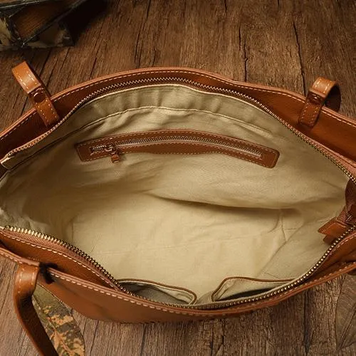 Large Brown Leather Tote Bag Womens Shoulder Brown Shopper Tote Handbag Purse
