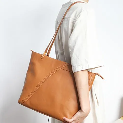 Large Brown Leather Tote Bag Womens Shoulder Brown Shopper Tote Handbag Purse