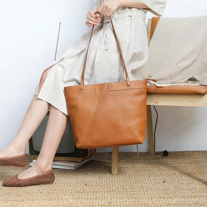 Large Brown Leather Tote Bag Womens Shoulder Brown Shopper Tote Handbag Purse