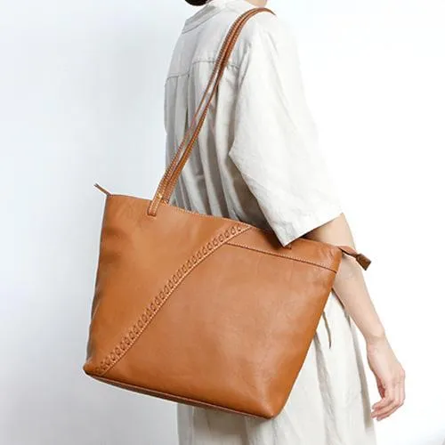 Large Brown Leather Tote Bag Womens Shoulder Brown Shopper Tote Handbag Purse