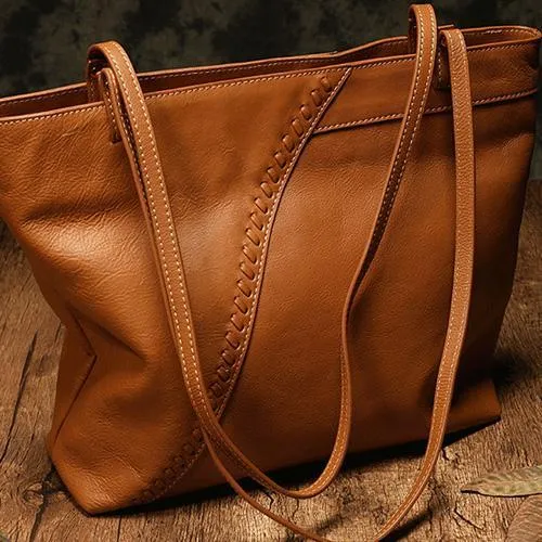 Large Brown Leather Tote Bag Womens Shoulder Brown Shopper Tote Handbag Purse