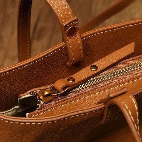 Large Brown Leather Tote Bag Womens Shoulder Brown Shopper Tote Handbag Purse