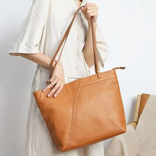 Large Brown Leather Tote Bag Womens Shoulder Brown Shopper Tote Handbag Purse